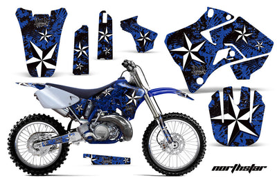 YZ 250 graphics kit with navy and white star decals for front and side panels