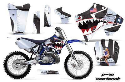 Motorcycle graphics kit for dirt bike with white, black, and patriotic star shark graphics set