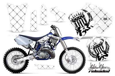 YZ 250 graphics kit with white and black logo decals for front and side panels