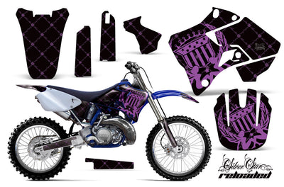 YZ 125 graphic kit in purple and black with ornate pattern and flame highlights