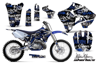 Motorcycle decal graphics kit for Yamaha YZ 125 (1996-2001), blue black star collage