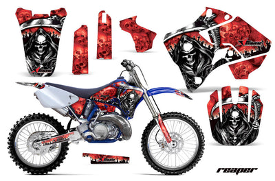 Yamaha YZ 125 decal graphics kit with red skull artwork and black racing panels