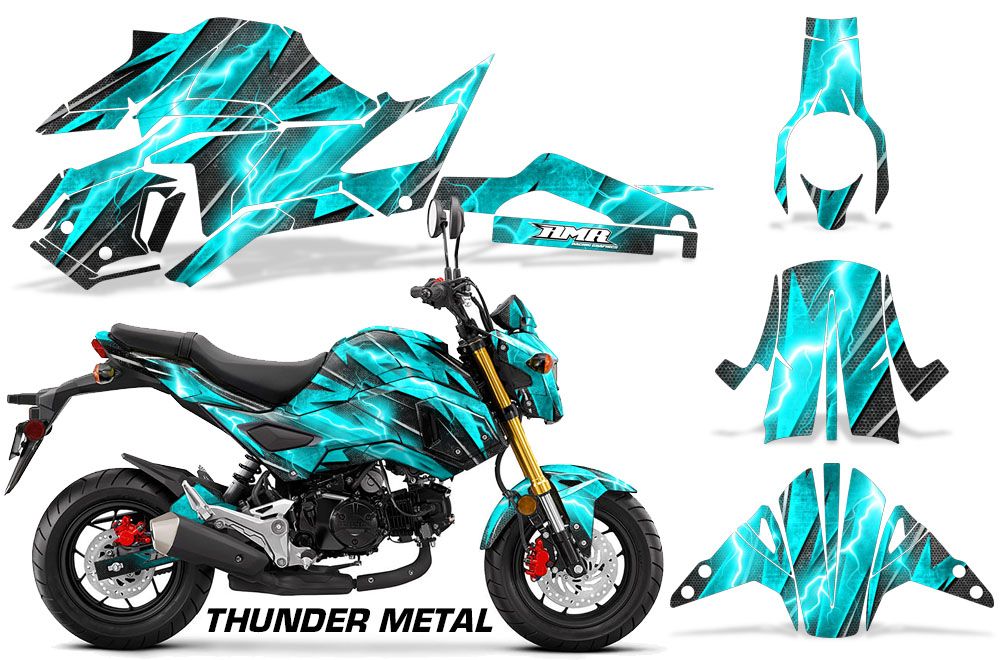 Teal Metal Thunder Design on a Honda Grom 125 Graphics Kit (2017–2020)