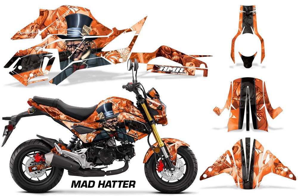 Orange Black Mad Hatter Design on a Honda Grom 125 Graphics Kit (2017–2020)