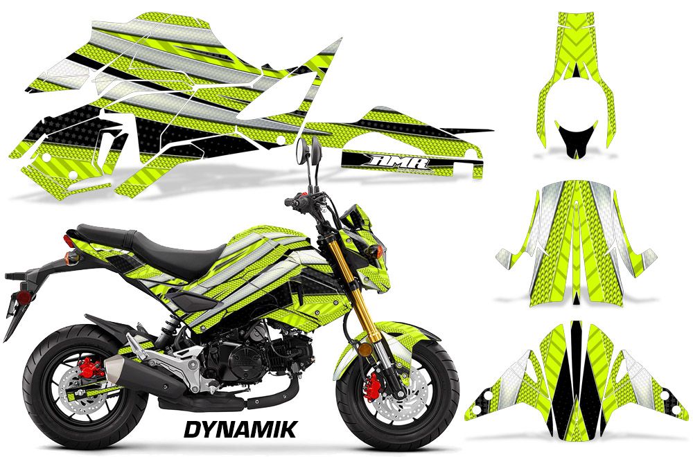 Lime Yellow Black Dynamik Design on a Honda Grom 125 Graphics Kit (2017–2020)