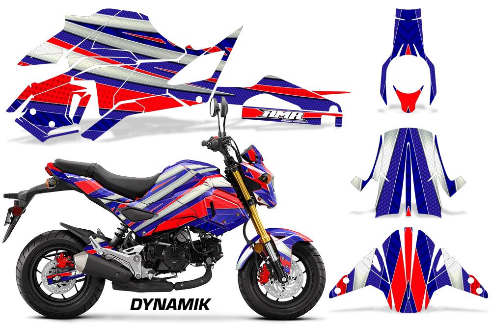 Blue Red Dynamik Design on a Honda Grom 125 Graphics Kit (2017–2020)
