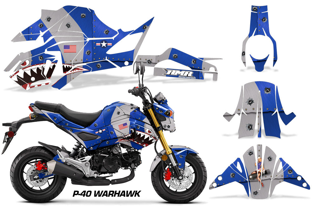 Blue P40 Warhawk Design on a Honda Grom 125 Graphics Kit (2017–2020)