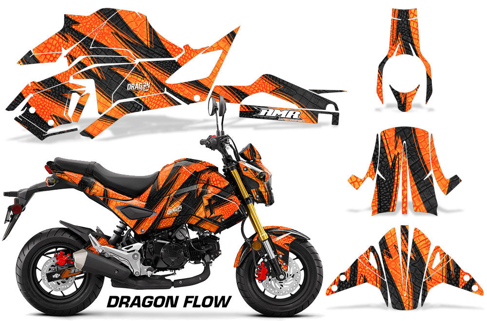 Orange Dragon Flow Design installed on a Honda Grom 125 Graphics Kit (2017–2020)