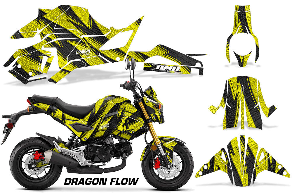 Yellow Dragon Flow Design on a Honda Grom 125 Graphics Kit (2017–2020)