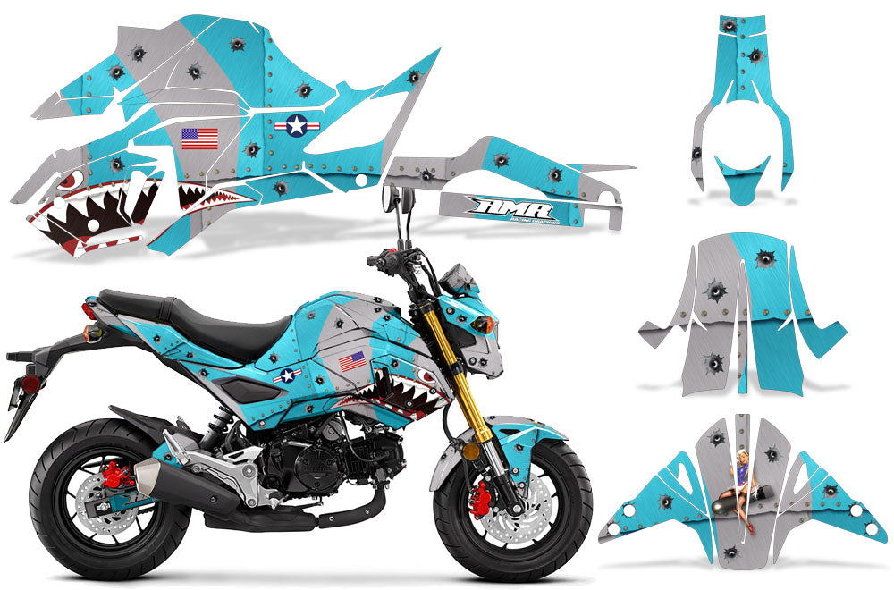 Teal P40 Warhawk Design on a Honda Grom 125 Graphics Kit (2017–2020)