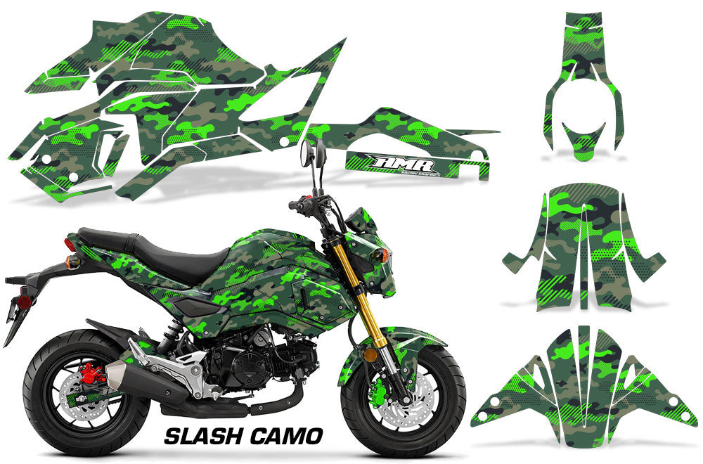 Green Slash Camo Design on a Honda Grom 125 Graphics Kit (2017–2020)