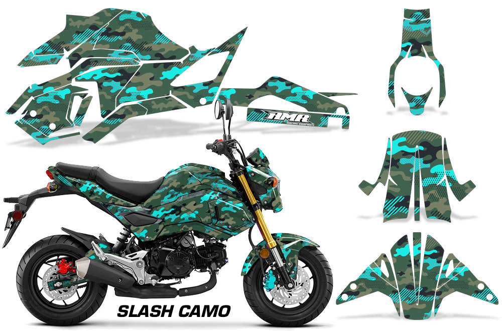 Teal Slash Camo Design on a Honda Grom 125 Graphics Kit (2017–2020)