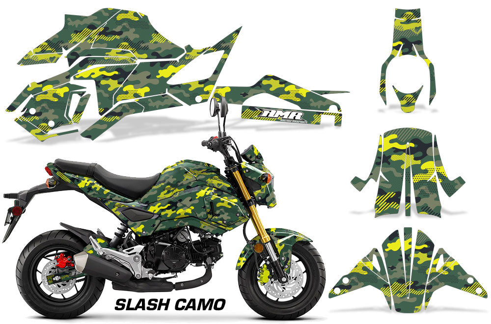 Yellow Slash Camo Design on a Honda Grom 125 Graphics Kit (2017–2020)