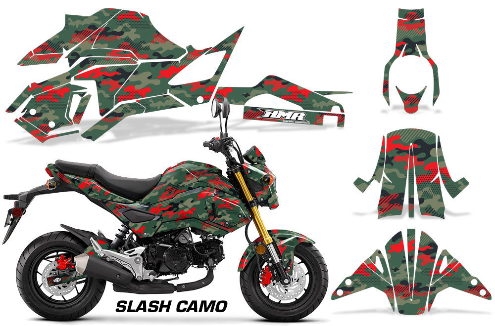 Red Slash Camo Design on a Honda Grom 125 Graphics Kit (2017–2020)