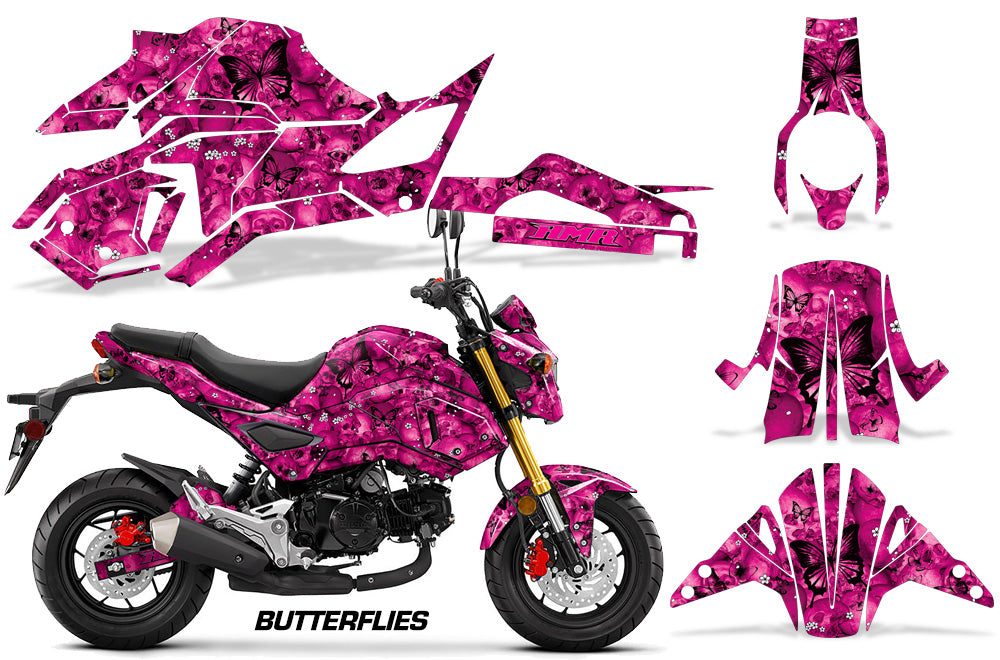 Pink Black Butterflies and Skulls Design on a Honda Grom 125 Graphics Kit (2017–2020)