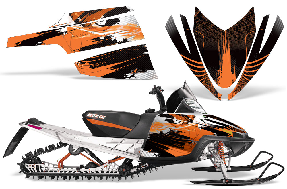 Snowmobile graphics kit with orange and black striped decals for Arctic Cat M Series, 2007–2011