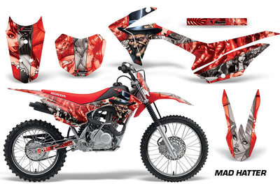 2014-2018 Honda CRF 125F Motocross Graphics Kit – Mad Hatter Red Silver Stripe Vinyl Decals