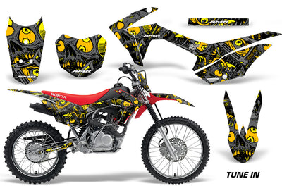 2014-2018 Honda CRF 125F Motocross Graphics Kit – Tune In Yellow Design Vinyl Decals