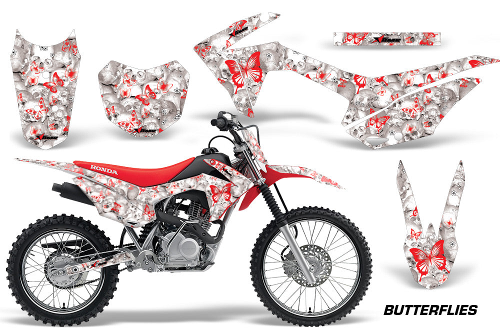 2014-2018 Honda CRF 125F Motocross Graphics Kit – Butterflies White Red Vinyl Decals