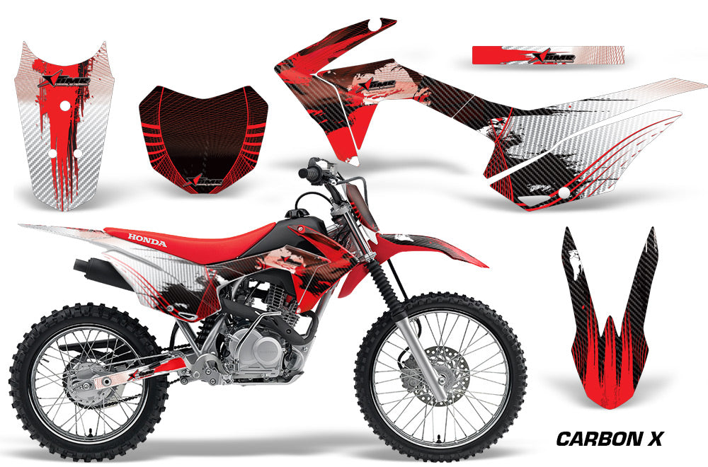 2014-2018 Honda CRF 125F Motocross Graphics Kit – Mad Hatter Red Silver Black Stripe Vinyl Decals