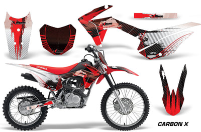 2014-2018 Honda CRF 125F Motocross Graphics Kit – Mad Hatter Red Silver Black Stripe Vinyl Decals