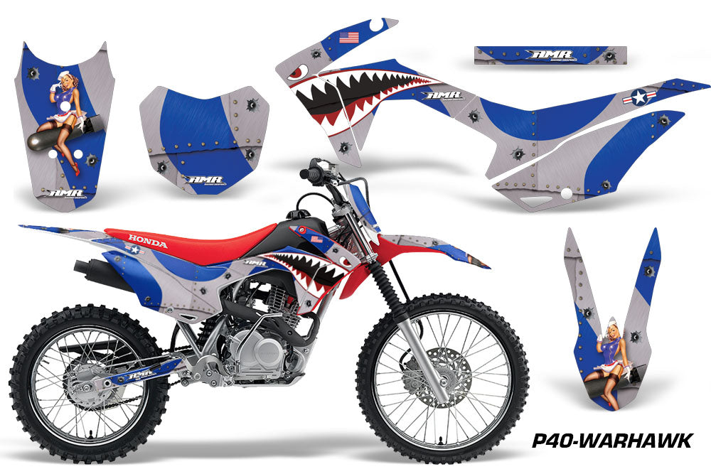 2014-2018 Honda CRF 125F Motocross Graphics Kit – P40 Warhawk Blue design Vinyl Decals