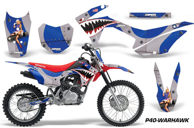 2014-2018 Honda CRF 125F Motocross Graphics Kit – P40 Warhawk Blue design Vinyl Decals