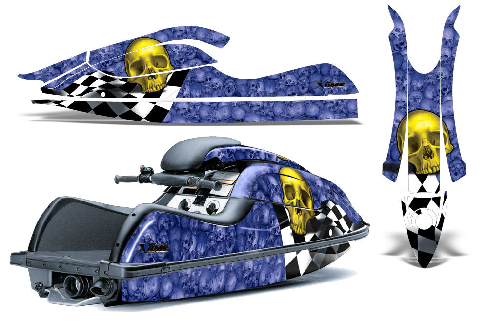 Checkered Skulls - BLUE background YELLOW design