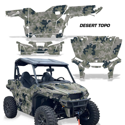 UTV decal kit with Desert Topo camo graphics for side panels and hood