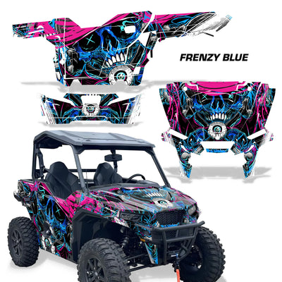 Polaris General graphics kit with pink and blue FRENZY BLUE skull pattern