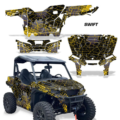 UTV decal kit: Swift pattern with yellow-and-black graphics for side panels and hood