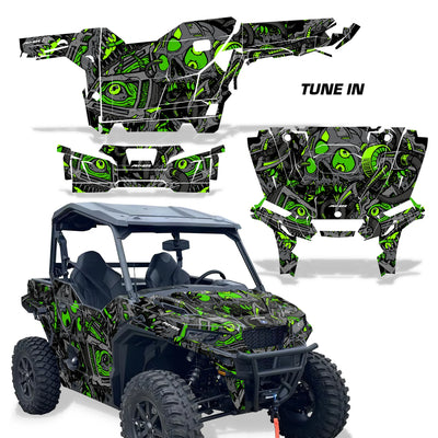 UTV decal kit: Tune IV pattern with neon green graphics for side panels and hood