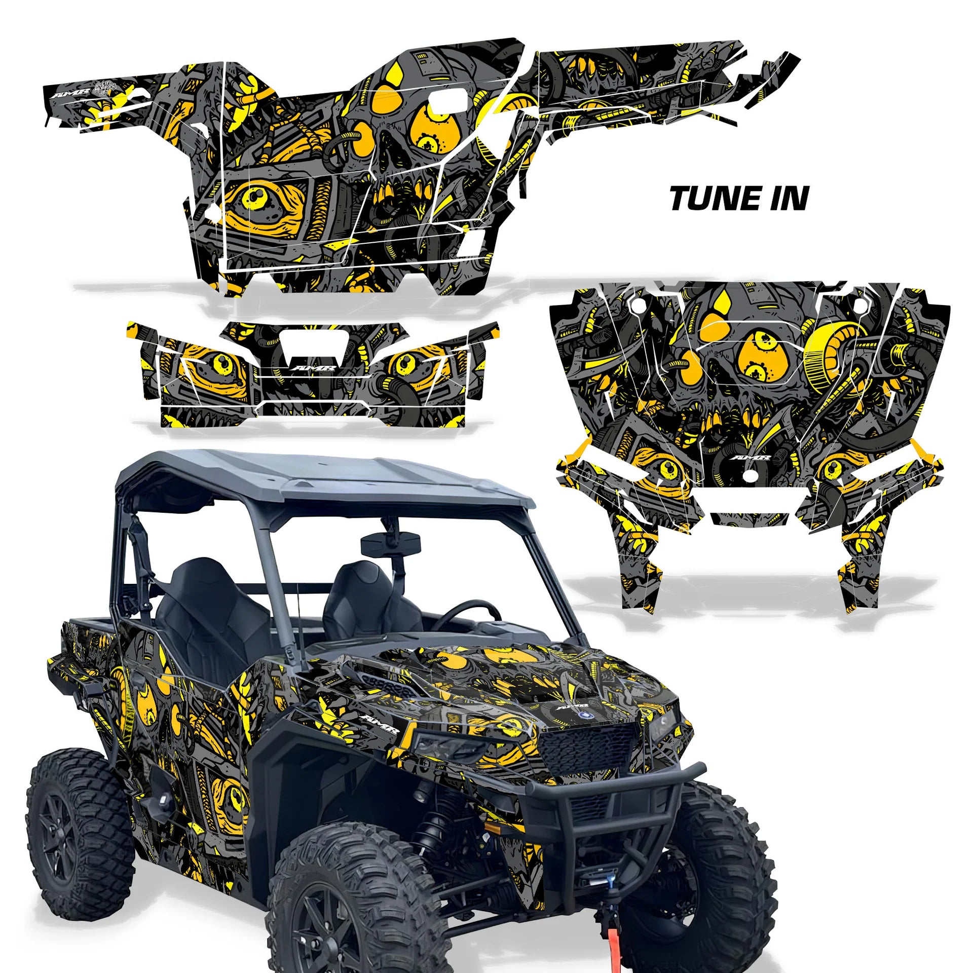 Polaris General graphics kit with black and yellow TUNE IN pattern panels