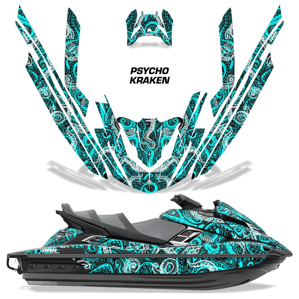 Psycho Kraken - BLACK Background TEAL Design