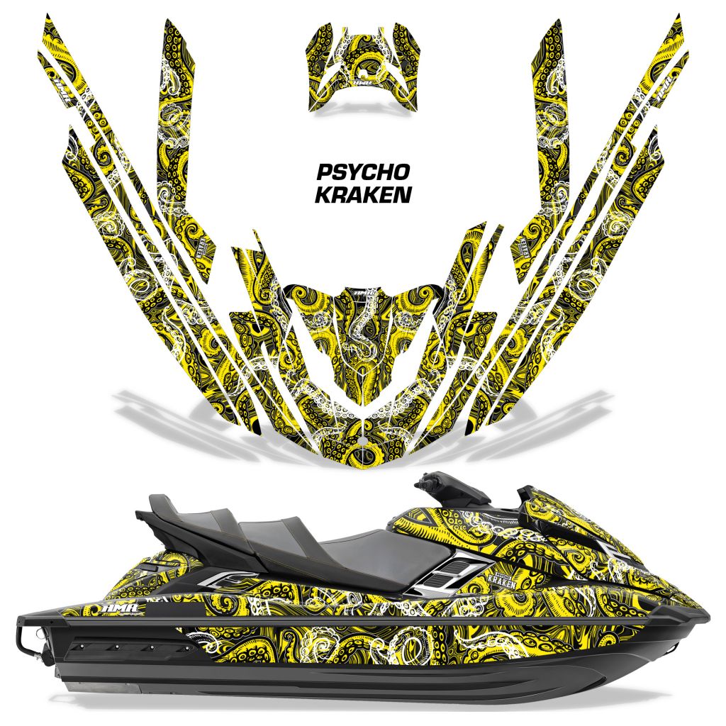 Psycho Kraken - BLACK Background YELLOW Design
