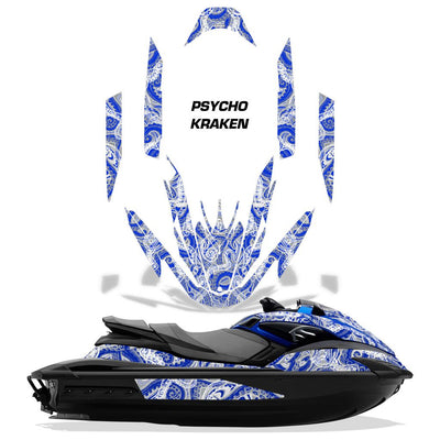 Psycho Kraken - SILVER background BLUE design