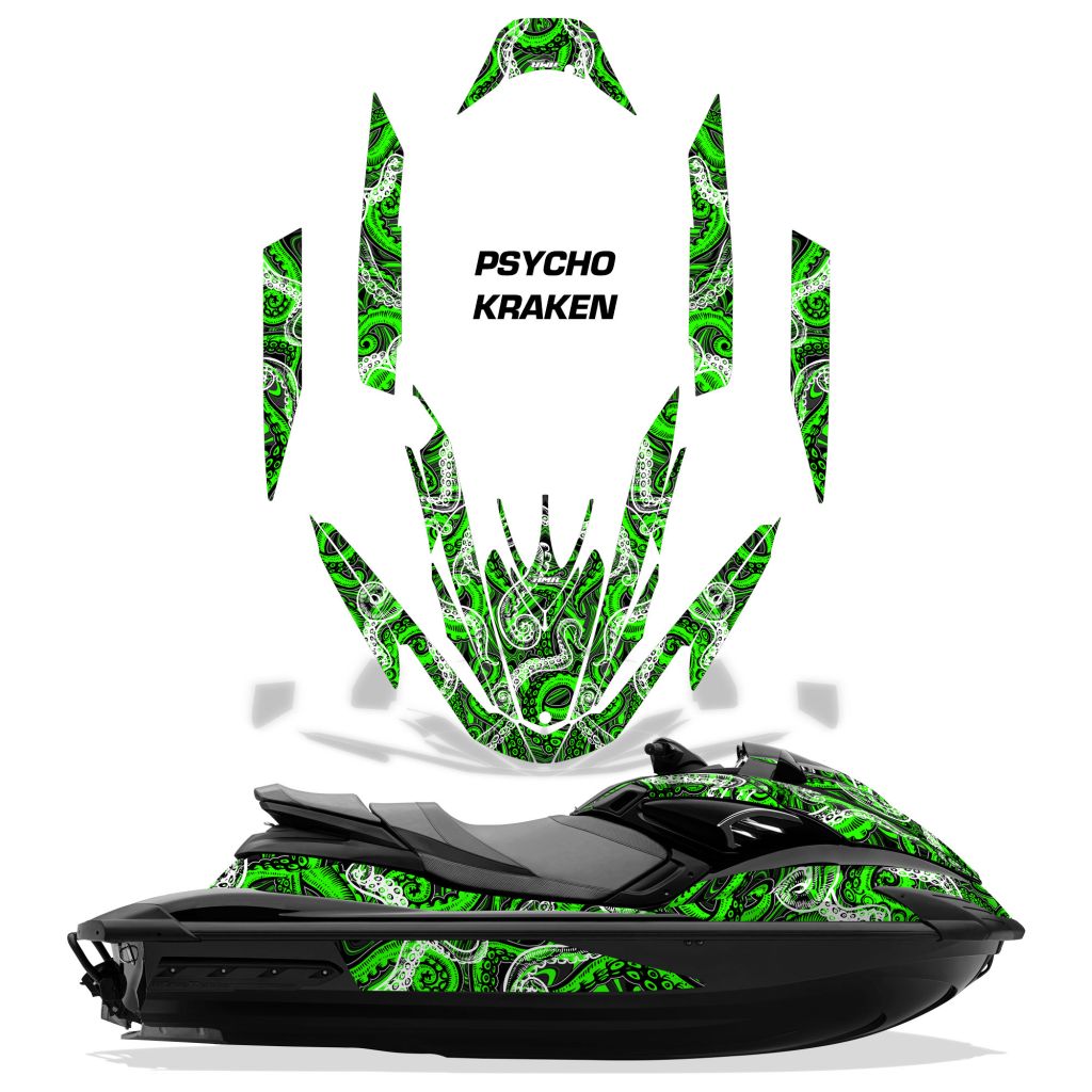 Psycho Kraken - BLACK background GREEN design