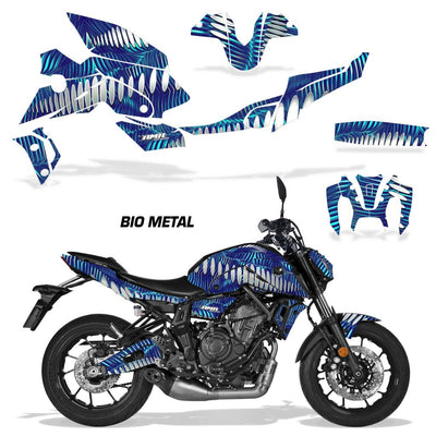 Yamaha MT07 2021-2024 graphic kit in blue Bio Metal theme for fairings and tank