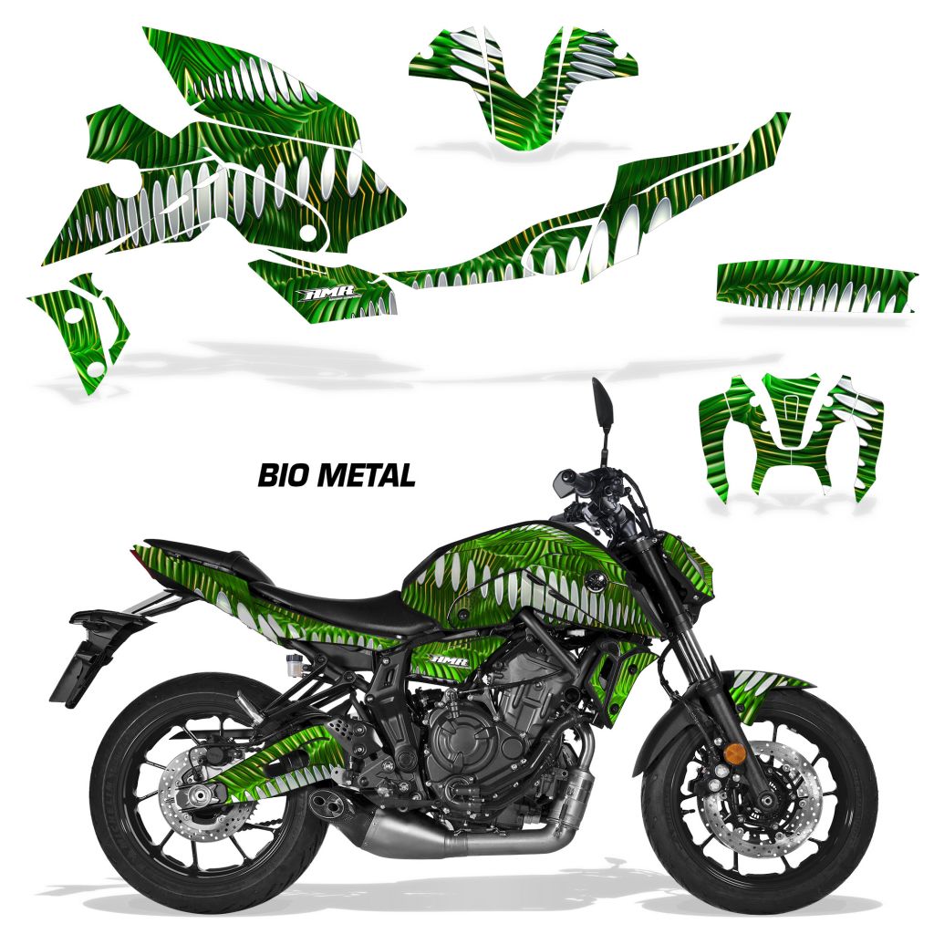 Yamaha MT07 2021-2024 graphic kit in green Bio Metal theme for fairings and tank
