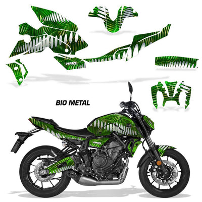 Yamaha MT07 2021-2024 graphic kit in green Bio Metal theme for fairings and tank