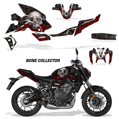 Yamaha MT07 2021-2024 graphic kit in red and black Bone Collector theme for fairings