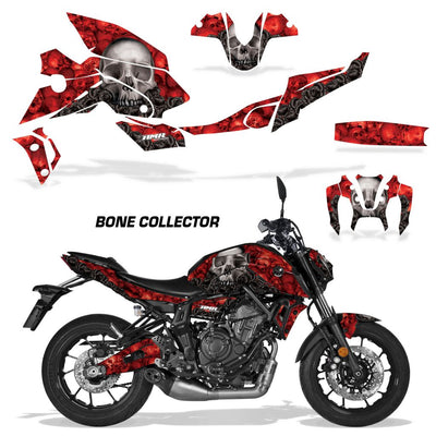 Yamaha MT07 2021-2024 graphic kit in bright red Bone Collector skull theme for fairings