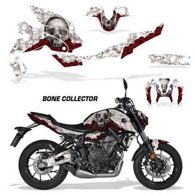 Yamaha MT07 2021-2024 graphic kit in white with red Bone Collector accents for fairings