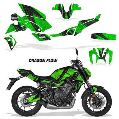 Yamaha MT07 2021-2024 graphic kit in green Dragon Flow theme for fairings and tank