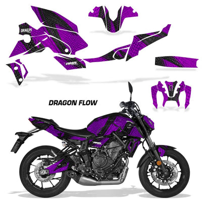 Yamaha MT07 2021-2024 graphic kit in purple Dragon Flow theme for fairings and tank