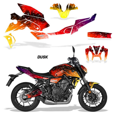 Motorcycle fairing graphics kit, red and orange DUSK design for MT-07