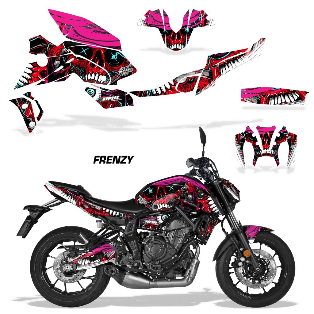Motorcycle fairing graphics kit, red and black FRENZY design for MT-07