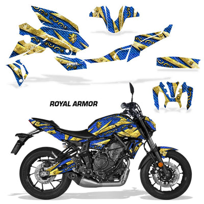 Yamaha MT-07 graphics kit with blue and black patterned fairing decals