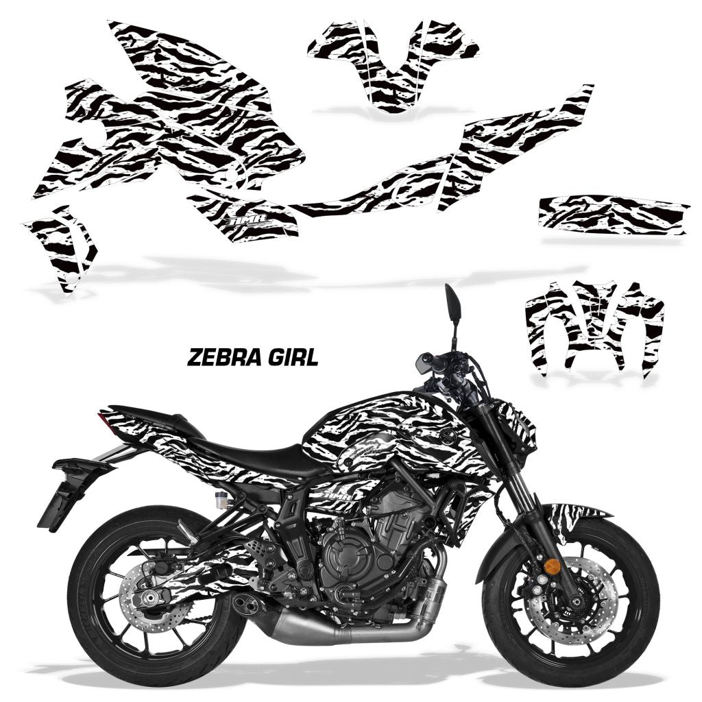 Yamaha MT07 graphics kit, 2021-2024 black zebra decals for motorcycle fairings