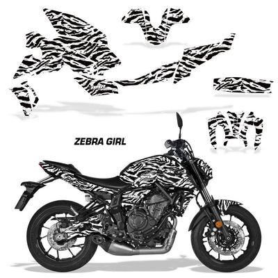 Yamaha MT07 graphics kit, 2021-2024 black zebra decals for motorcycle fairings